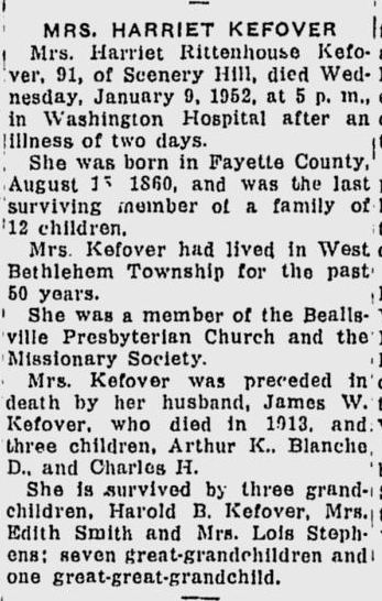 Harriet Kefover obit